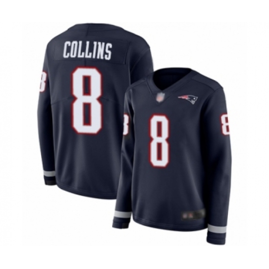 Women's New England Patriots #8 Jamie Collins Limited Navy Blue Therma Long Sleeve Football Jersey - Ujersey