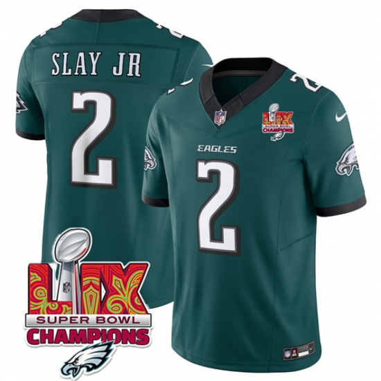 Men's Philadelphia Eagles #2 Darius Slay JR Green 2025 Eagles Logo Super Bowl LIX New F.U.S.E. Vapor Limited Football Stitched Jersey - Ujersey