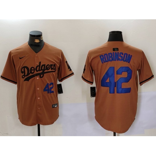 Men's Los Angeles Dodgers #42 Jackie Robinson Number Olive Cool Base Limited Stitched Jerseys - Ujersey