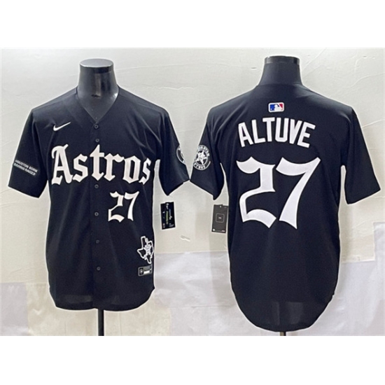 Men's Houston Astros #27 Jose Altuve Black Gothic 'Houston Born Barrio Raised' Limited Stitched Baseball Jersey - Ujersey