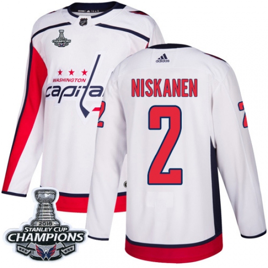Youth Adidas Washington Capitals #2 Matt Niskanen Authentic White Away 2018 Stanley Cup Final Champions NHL Jersey