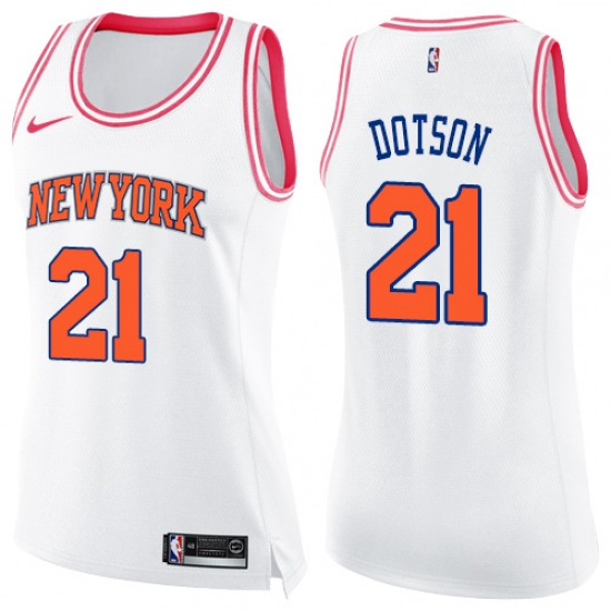 Women's Nike New York Knicks #21 Damyean Dotson Swingman White Pink Fashion NBA Jersey - Ujersey