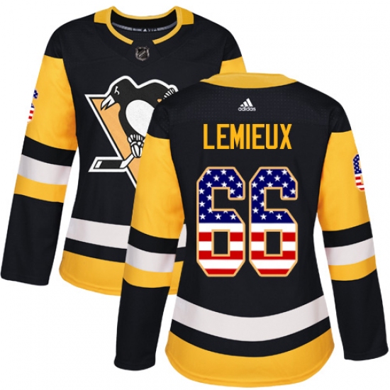 Women's Adidas Pittsburgh Penguins #66 Mario Lemieux Authentic Black USA Flag Fashion NHL Jersey - Ujersey