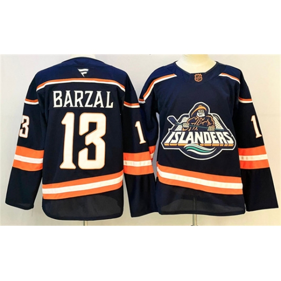 Men's New York Islanders #13 Mathew Barzal Navy 2024-25 Stitched Hockey Jersey - Ujersey