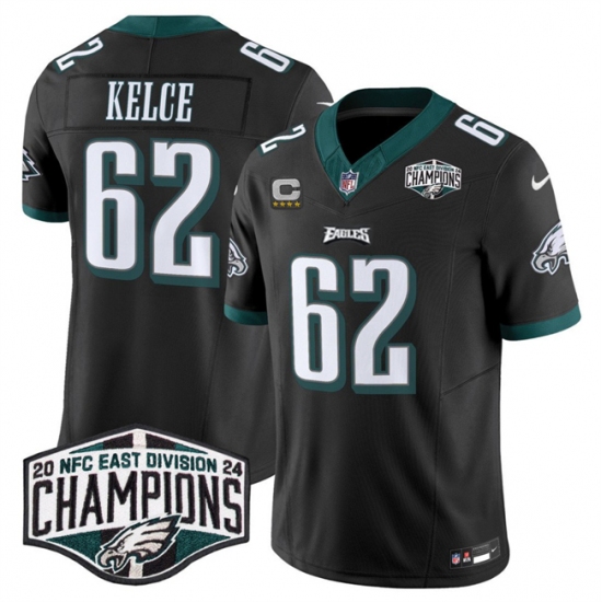 Men's Philadelphia Eagles #62 Jason Kelce Black 2024 NFC East Champions With 4-Star C F.U.S.E. Vapor Untouchable Limited Stitched Football Jersey - Ujersey