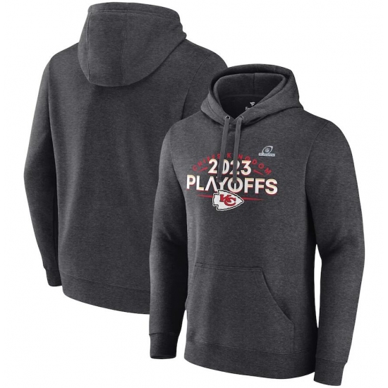 Men's Kansas City Chiefs Heather Charcoal 2023 Playoffs Fleece Pullover Hoodie - Ujersey NHL