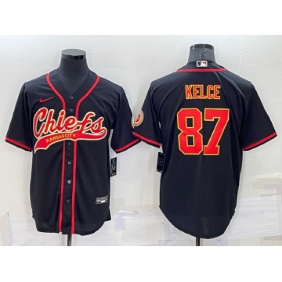 Men's Kansas City Chiefs #87 Travis Kelce Black Stitched Cool Base Nike Baseball Jersey - Ujersey