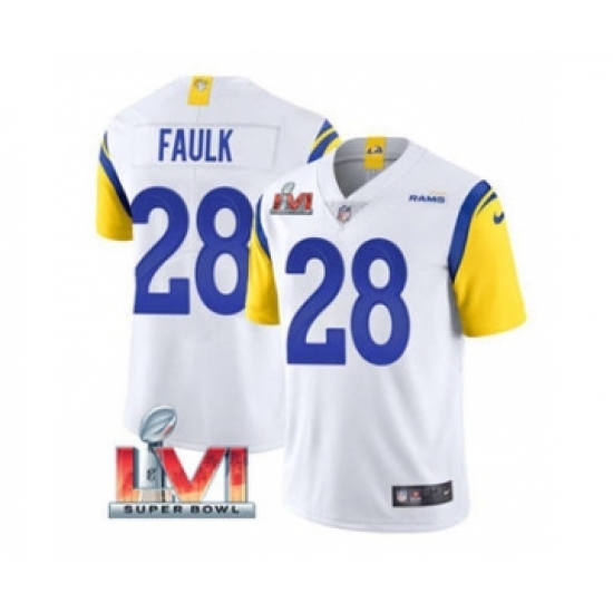 Men's Los Angeles Rams #28 Marshall Faulk White 2022 Super Bowl LVI Vapor Limited Stitched Jersey - Ujersey