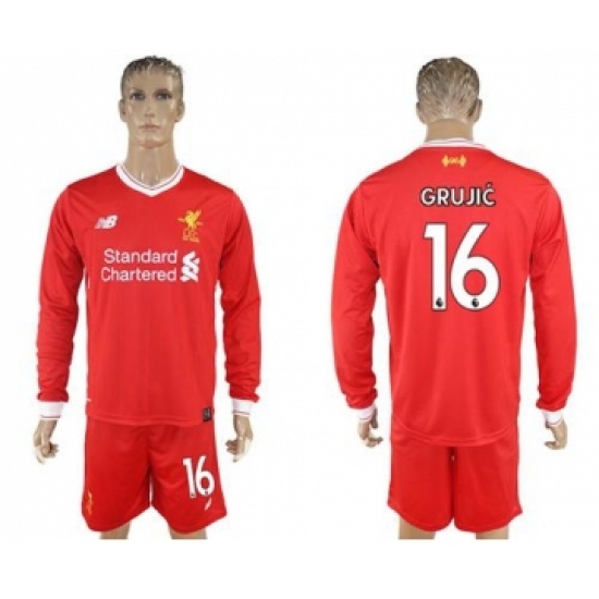 Liverpool #16 Grujic Home Long Sleeves Soccer Club Jersey