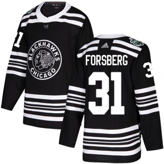 Men's Adidas Chicago Blackhawks #31 Anton Forsberg Authentic Black 2019 Winter Classic NHL Jersey - Ujersey