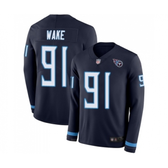 Youth Tennessee Titans #91 Cameron Wake Limited Navy Blue Therma Long Sleeve Football Jersey - Ujersey