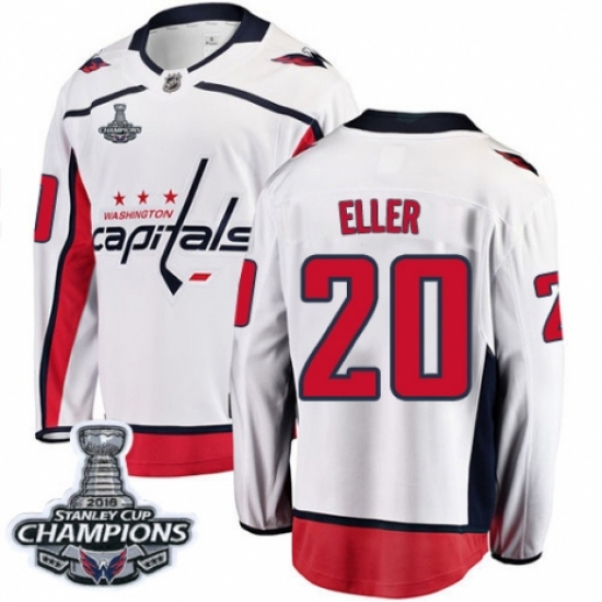 Men's Washington Capitals #20 Lars Eller Fanatics Branded White Away Breakaway 2018 Stanley Cup Final Champions NHL Jersey - Ujersey