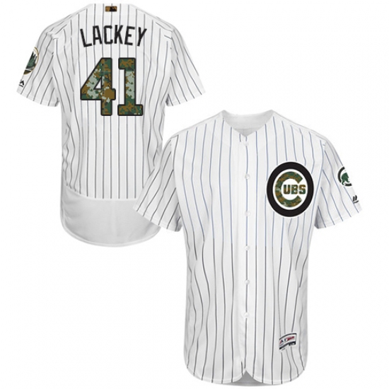 Men's Majestic Chicago Cubs #41 John Lackey Authentic White 2016 Memorial Day Fashion Flex Base MLB Jersey - Ujersey
