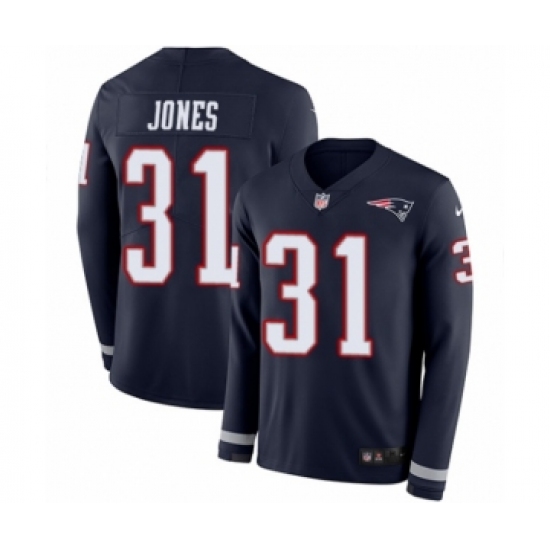 Youth Nike New England Patriots #31 Jonathan Jones Limited Navy Blue Therma Long Sleeve NFL Jersey - Ujersey