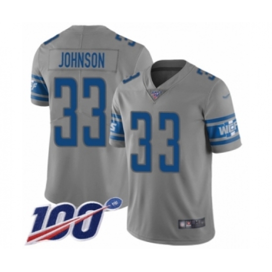 Men's Detroit Lions #33 Kerryon Johnson Limited Gray Inverted Legend 100th Season Football Jersey - Ujersey