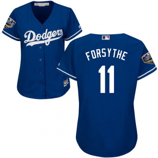 Women's Majestic Los Angeles Dodgers #11 Logan Forsythe Authentic Royal Blue Alternate Cool Base 2018 World Series MLB Jersey - Ujersey