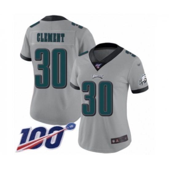 Women's Philadelphia Eagles #30 Corey Clement Limited Silver Inverted Legend 100th Season Football Jersey - Ujersey