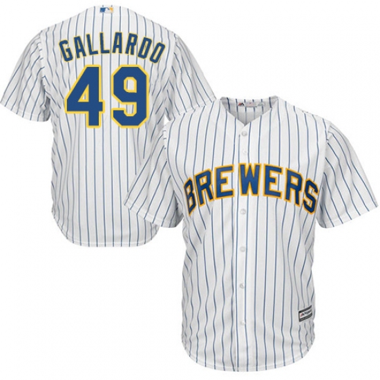 Youth Majestic Milwaukee Brewers #49 Yovani Gallardo Replica White Alternate Cool Base MLB Jersey