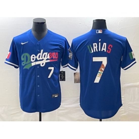 Men's Los Angeles Dodgers #7 Julio Urias Number Blue Cool Base Stitched Jersey4 - Ujersey