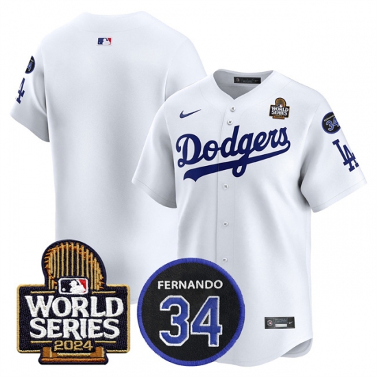 Men's Los Angeles Dodgers Blank White 2024 World Series With Fernando Memorial Limited Stitched Baseball Jersey - Ujersey