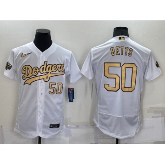 Men's Los Angeles Dodgers #50 Mookie Betts Number White 2022 All Star Stitched Flex Base Nike Jersey - Ujersey