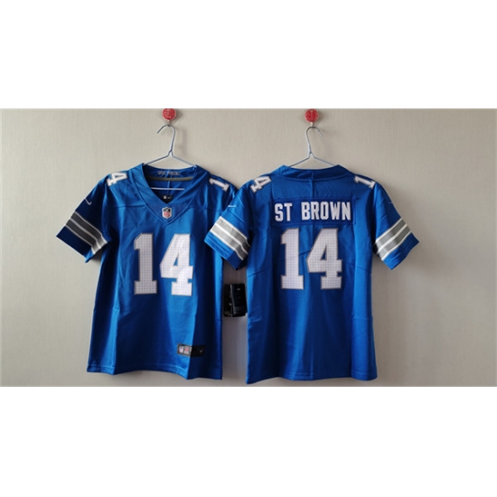 Women's Detroit Lions #14 Amon-Ra St. Brown Blue Vapor Football Stitched Jersey(Run Smaller)