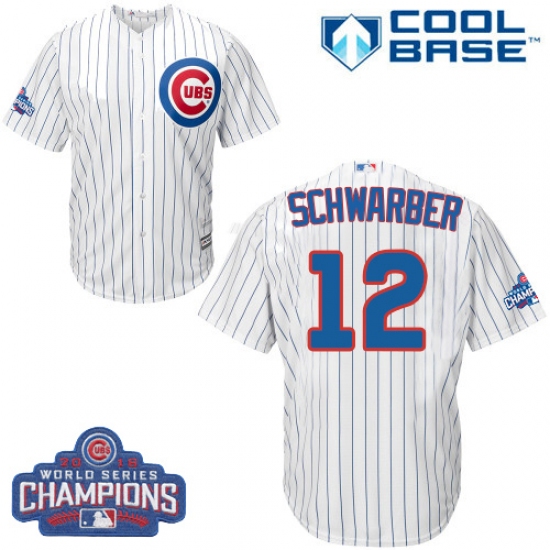 Youth Majestic Chicago Cubs #12 Kyle Schwarber Authentic White Home 2016 World Series Champions Cool Base MLB Jersey - Ujersey