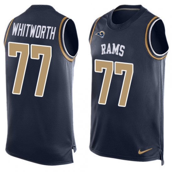 Men's Nike Los Angeles Rams #77 Andrew Whitworth Limited Navy Blue Player Name & Number Tank Top NFL Jersey - Ujersey