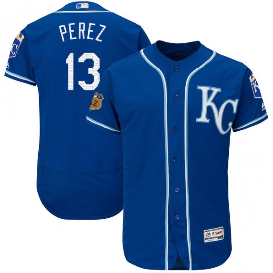 Men's Majestic Kansas City Royals #13 Salvador Perez Royal Blue 2017 Spring Training Authentic Collection Flex Base MLB Jersey - Ujersey