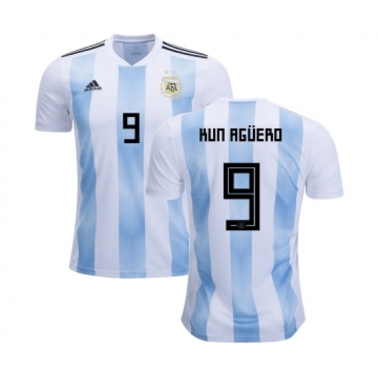 Argentina #9 Kun Aguero Home Kid Soccer Country Jersey