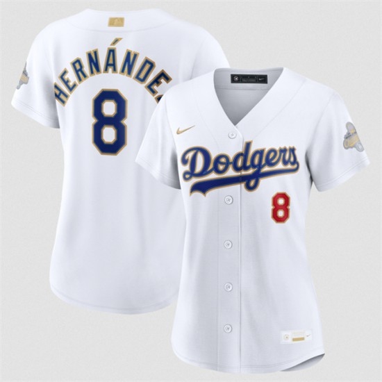 Women's Los Angeles Dodgers #8 Enrique Hernández White 2026 Gold Collection Stadium Stitched Baseball Jersey(Run Small) - Ujersey