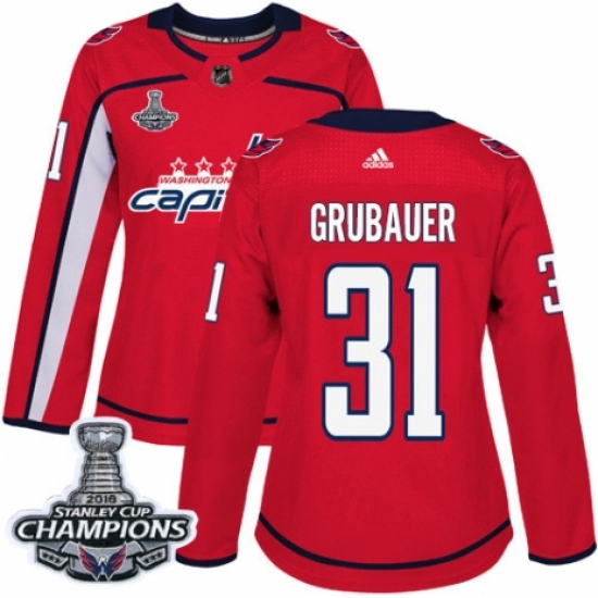 Women's Adidas Washington Capitals #31 Philipp Grubauer Authentic Red Home 2018 Stanley Cup Final Champions NHL Jersey - Ujersey