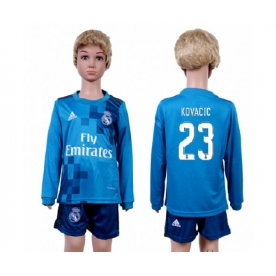 Real Madrid #23 Kovacic Sec Away Long Sleeves Kid Soccer Club Jersey