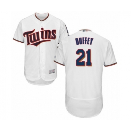 Men's Minnesota Twins #21 Tyler Duffey White Home Flex Base Authentic Collection Baseball Player Jersey