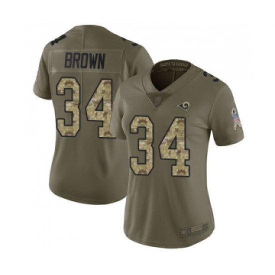 Women's Los Angeles Rams #34 Malcolm Brown Limited Olive Camo 2017 Salute to Service Football Jersey - Ujersey