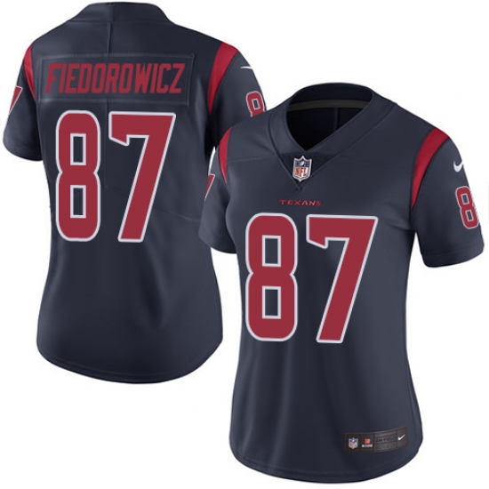 Women's Nike Houston Texans #87 C.J. Fiedorowicz Limited Navy Blue Rush Vapor Untouchable NFL Jersey - Ujersey