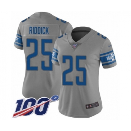 Women's Detroit Lions #25 Theo Riddick Limited Gray Inverted Legend 100th Season Football Jersey - Ujersey