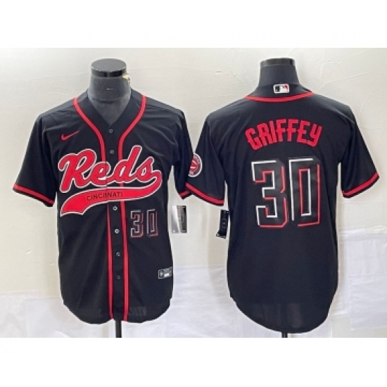 Men's Cincinnati Reds #30 Ken Griffey Jr Number Black 2023 City Connect Cool Base Stitched Jersey - ujerseystore