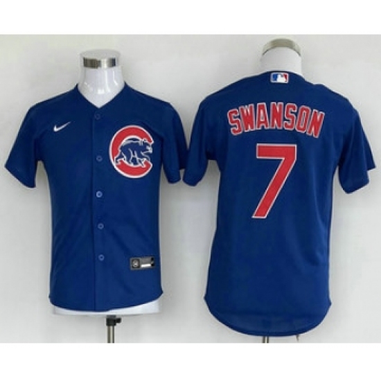 Youth Chicago Cubs #7 Dansby Swanson Blue Stitched MLB Cool Base Nike Jersey - Ujersey