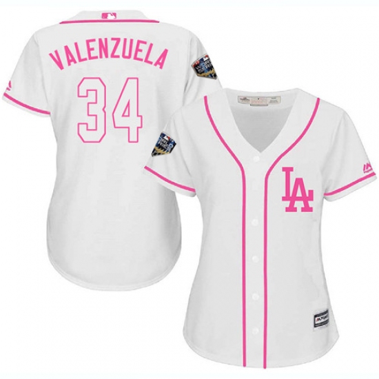 Women's Majestic Los Angeles Dodgers #34 Fernando Valenzuela Authentic White Fashion Cool Base 2018 World Series MLB Jersey - Ujersey