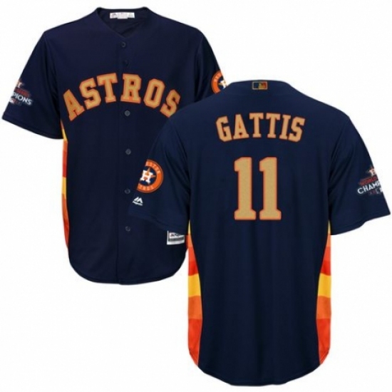 Men's Majestic Houston Astros #11 Evan Gattis Replica Navy Blue Alternate 2018 Gold Program Cool Base MLB Jersey - Ujersey