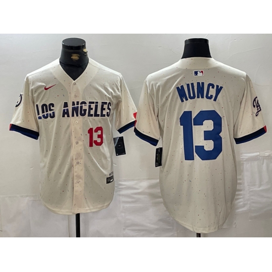 Men's Los Angeles Dodgers #13 Max Muncy Number Cream 2024 City Connect Limited Stitched Jersey - Ujersey