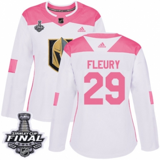 Women's Adidas Vegas Golden Knights #29 Marc-Andre Fleury Authentic White/Pink Fashion 2018 Stanley Cup Final NHL Jersey - Ujersey