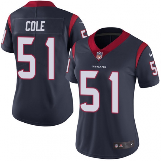 Women's Nike Houston Texans #51 Dylan Cole Navy Blue Team Color Vapor Untouchable Limited Player NFL Jersey - Ujersey