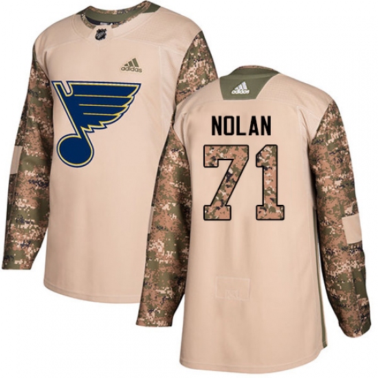 Youth Adidas St. Louis Blues #71 Jordan Nolan Authentic Camo Veterans Day Practice NHL Jersey