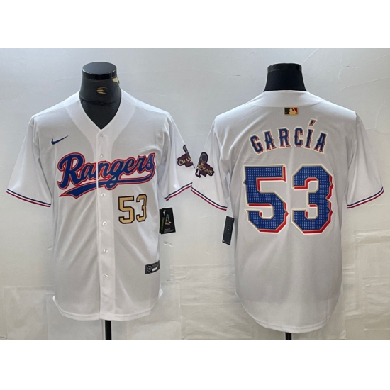 Men's Texas Rangers #53 Adolis Garcia Number White 2023 World Series Champions Cool Base Jerseys - Ujersey