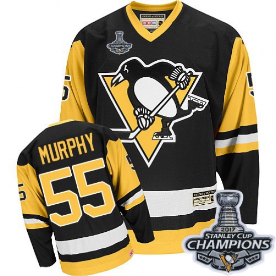 Men's CCM Pittsburgh Penguins #55 Larry Murphy Authentic Black Throwback 2017 Stanley Cup Champions NHL Jersey - Ujersey