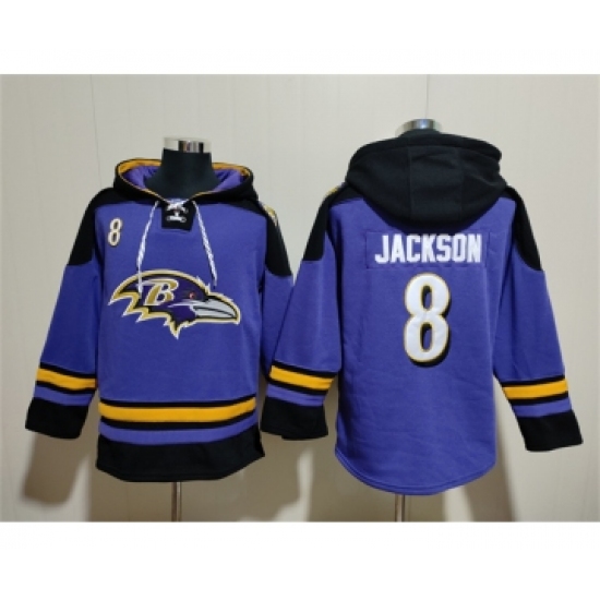 Men's Baltimore Ravens #8 Lamar Jackson Ageless Must-Have Lace-Up Pullover Hoodie - Ujersey