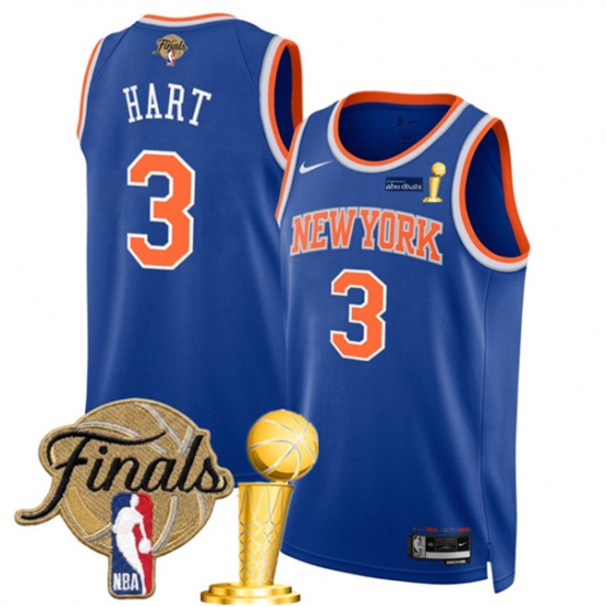 Men's New Yok Knicks #3 Josh Hart Blue 2026 Finals And Finals Champions Icon Edition Stitched Basketball Jersey