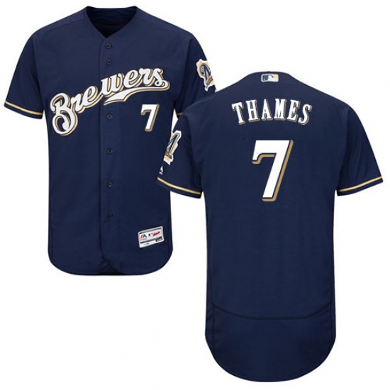 Men's Majestic Milwaukee Brewers #7 Eric Thames Navy Blue Flexbase Authentic Collection MLB Jersey - Ujersey